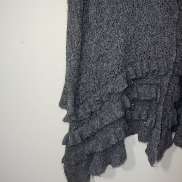 Kial Wool Blend Snap Buttons Ruffles Long Sleeves Knit Cardigan Sz L/XL Grey - Picture 4 of 5